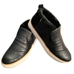 Toms Paxton Leather Faux Fur Chukka Sneaker Booties‎ Women's Black sz 11